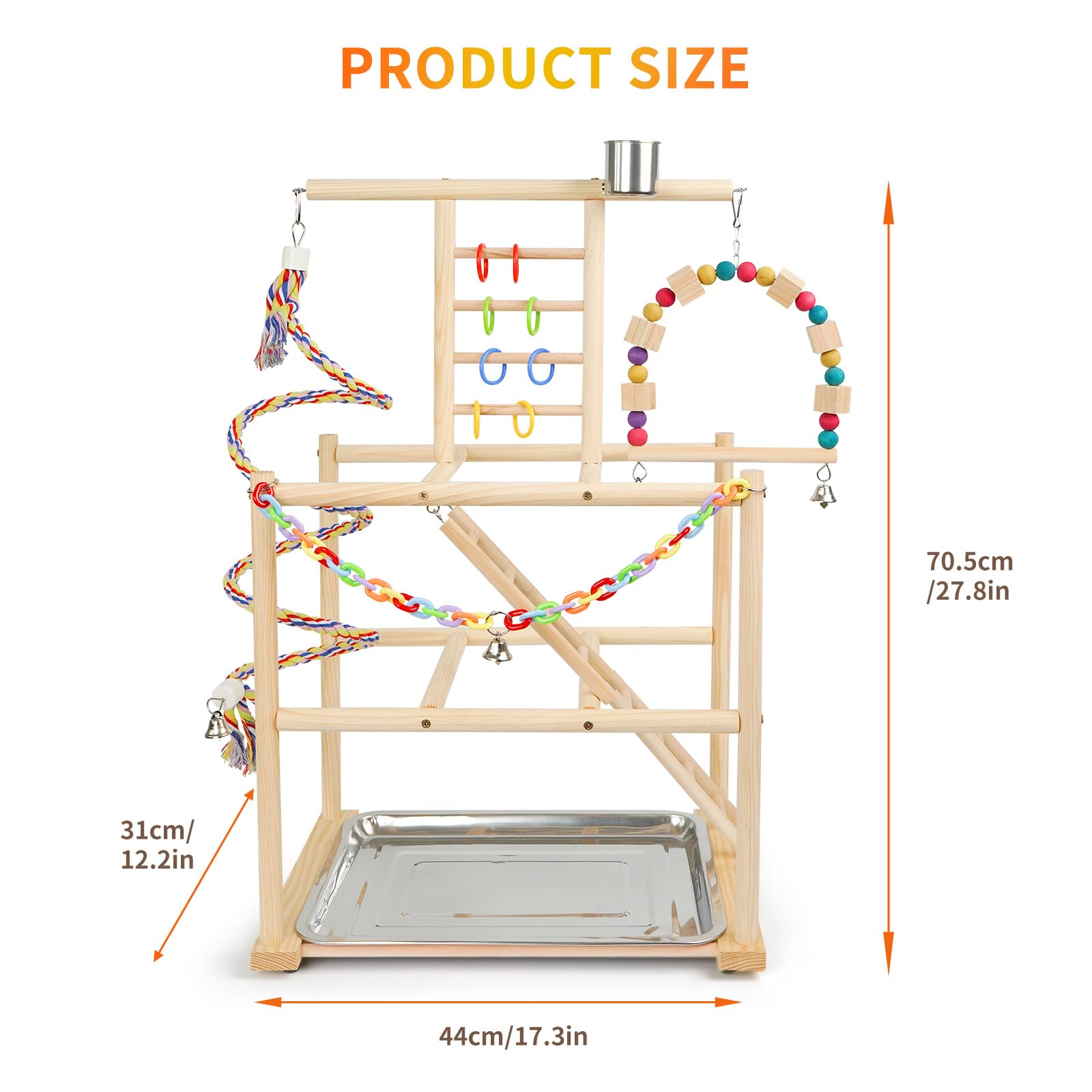 Bird Playground, Parrots Playstand for Small to Medium Birds, Perch Stand with 3 Ladders Playgym with Rope Perch, Swings Feeder Cups Bird Cage Accessories for Conure Cockatiel Lovebirds - image 6