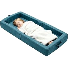Umoving Portable Foldable Toddler Floor Bed, Soft Foam Travel Bed with Washable Cover, Built-in Raised Edges, No Assembly for Sleepovers, Travel & Home Use, Teal Blue