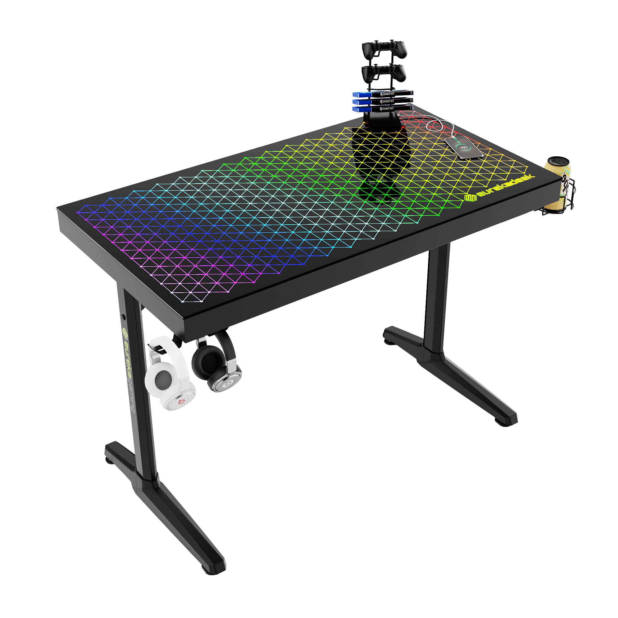 EUREKA Gaming Desk RGB Computer Gaming Desk 43 Inch Glass Gaming PC