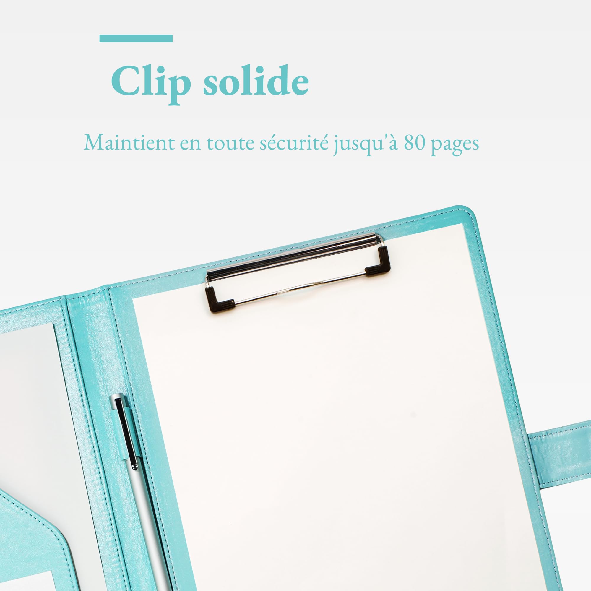 Porte-Documents A4 en PU Cuir Turquoise Pâle - Rangeur de Documents, Bloc-Notes, Trieur Organisateur