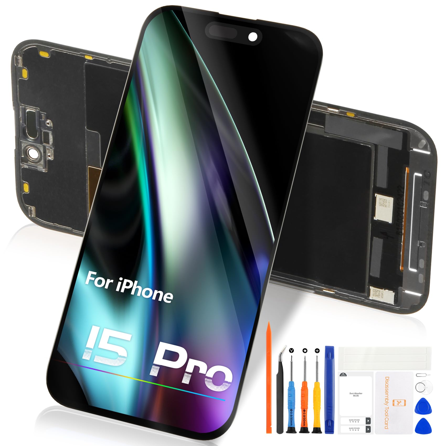 Reparo pour iPhone 15 Pro LCD Display pour iPhone 15 Pro Écran LCD 15 Pro 3D Touch Écran Tactile Numériseur A2848 A3101 A3104 A3102 Verre Full Assemblé avec Kit de Réparation (Noir,6.1")