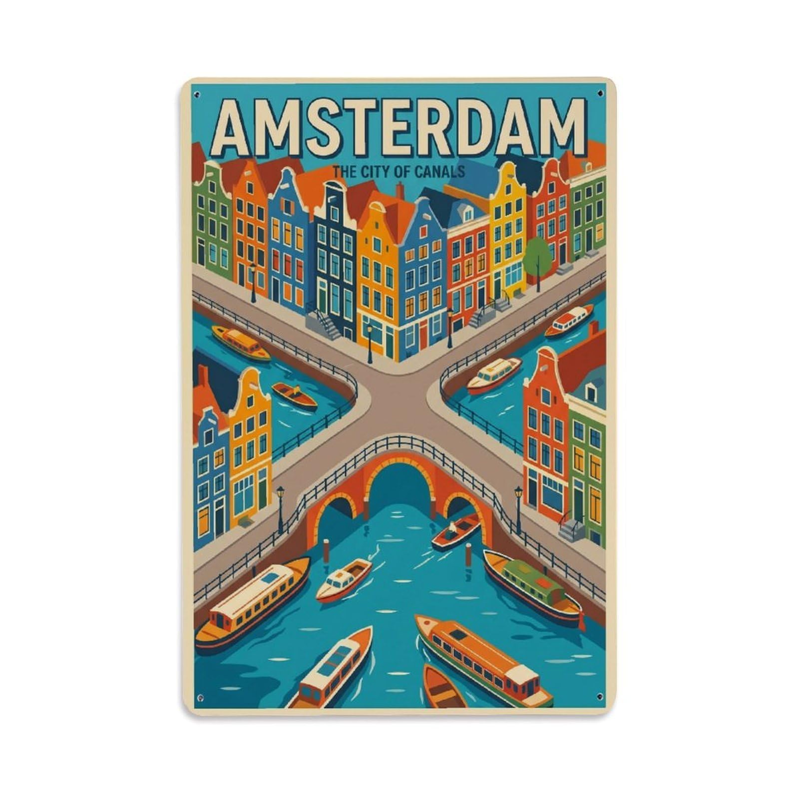 Vintage Travel Amsterdam Netherlands Genuine Metal Tin Sign