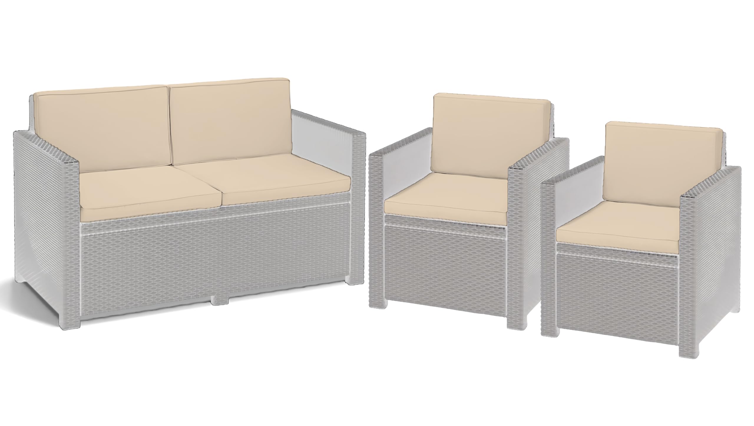 A ATH COLLECTION Rattan Outdoor Seat Cushion Pads Garden Furniture Cushions Chair Padding Water Resistant 2, 3 or 4 Seater Patio Set Sofa Cushions Pads (8 Pc Cream Patio Set)