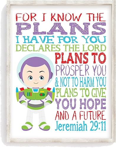 Buzz Lightyear Toy Story Christian Nursery Little Boys Room - Impresión sin marco para I Know The Plans I Have For You Jeremías 29:11