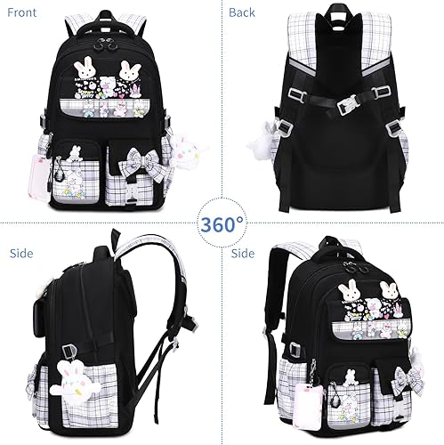 Miniatura 7 de Linda mochila para niñas, mochila escolar para niñas, mochila para niños y escuela primaria, Negro -, Grande, Mochila para niñas