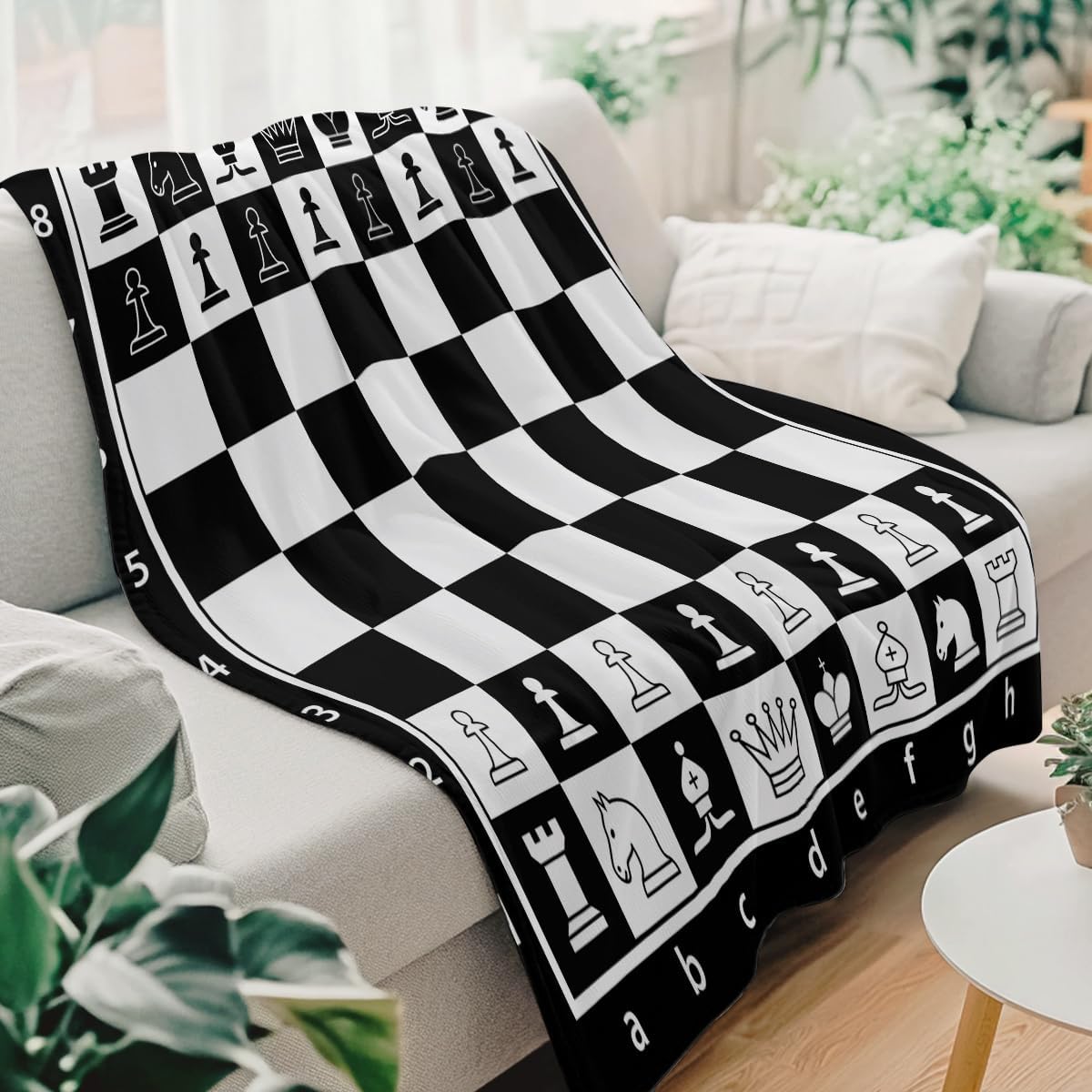 MILANKET Chess Board Flannel Fleece Throw Blanket Grid Checkered Pattern Super Warm Lightweight Bed Couch Blankets, Black and White (60"x80")