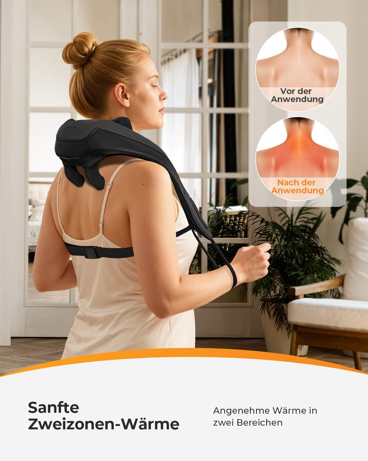 CooCoCo Kabelloses Nackenmassagegerät mit Wärme, Shiatsu Schulter Massagegerät, Wiederaufladbares Rückenmassagegerät für Nacken, Rücken und Schulter, für Büro und Reisen, Geschenke für Frauen Männer