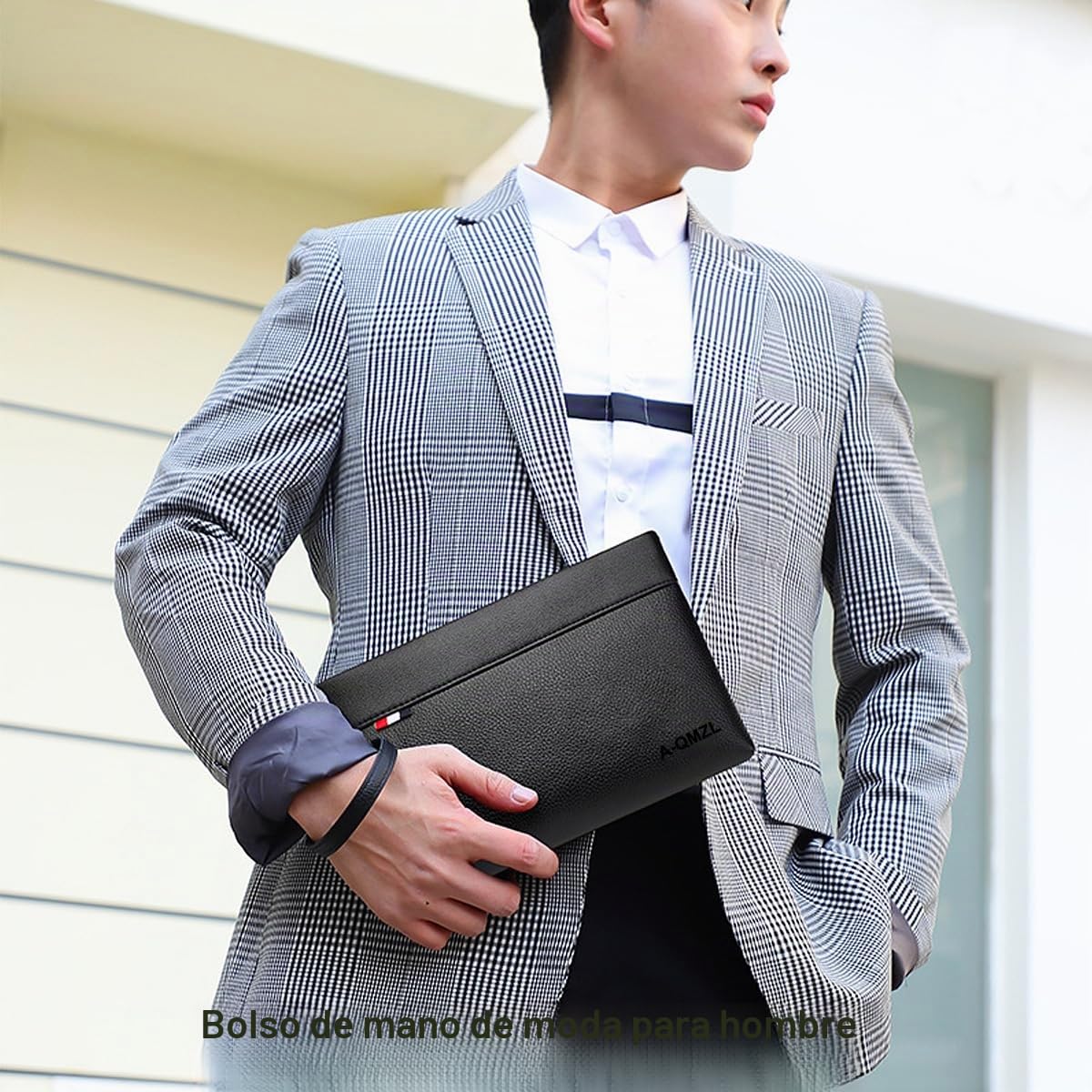 A-QMZL Bolso de hombre de mano de muñeca negra El nuevo bolso hombre piel elegante gran capacidad bolso con ranura para tarjetas para trabajo viaje casual oficina bolso