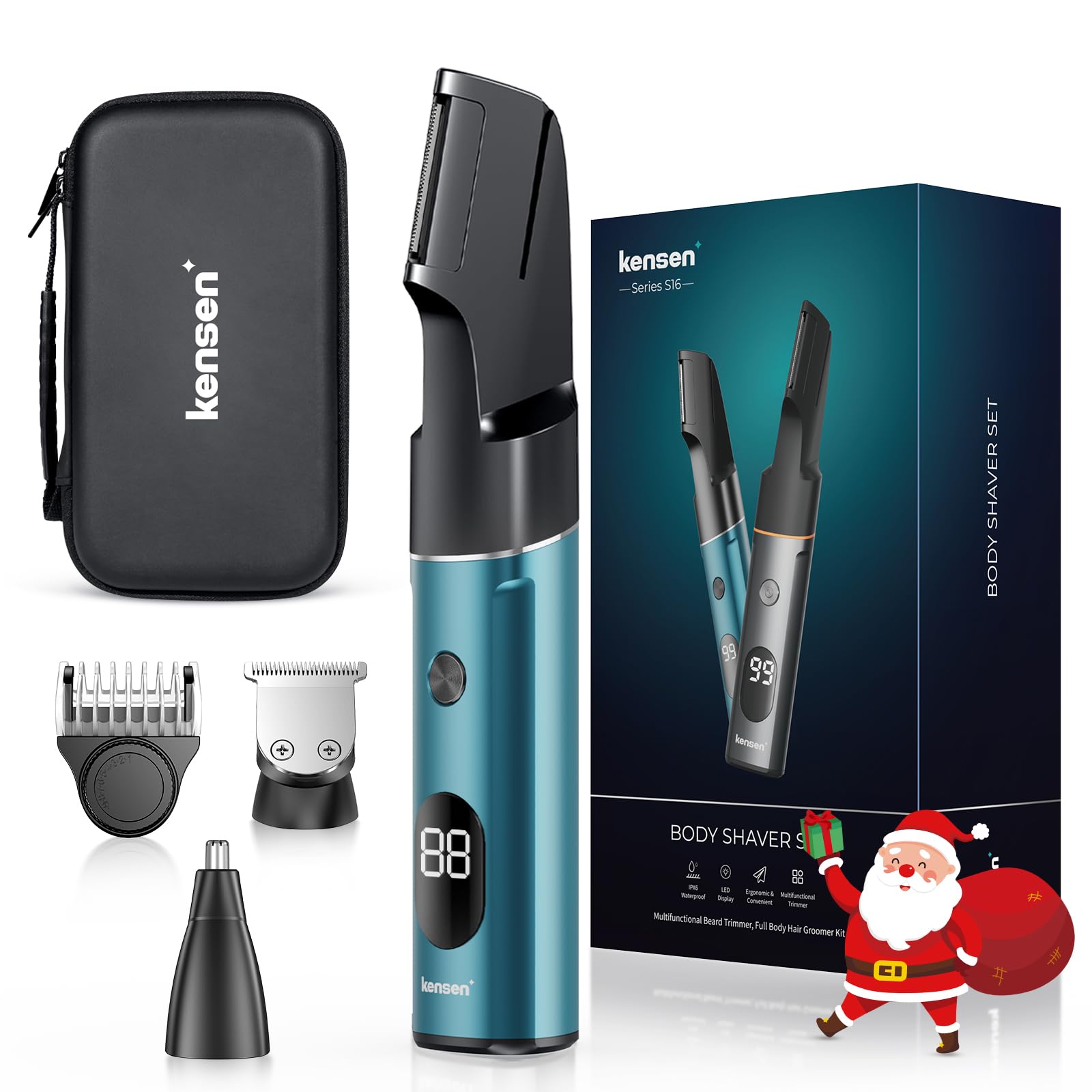 KENSEN Afeitadora Corporal Masculina, Depiladora Corporal Hombre Impermeable, 3 en 1 Recortadora para Barba, Nariz y Zonas intimas en Seco y Húmedo (verde)