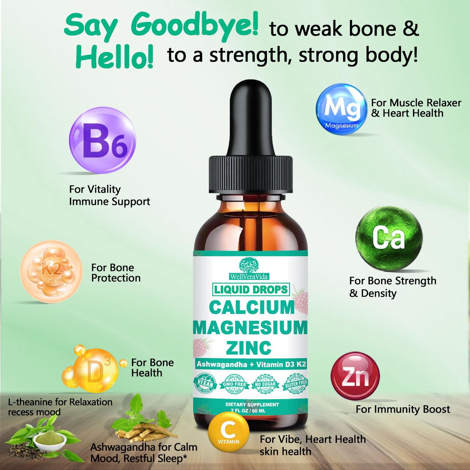 Calcium Magnesium Zinc Liquid Drops, Calcium Supplement with Vitamin D3 K2 — Amazon image 2
