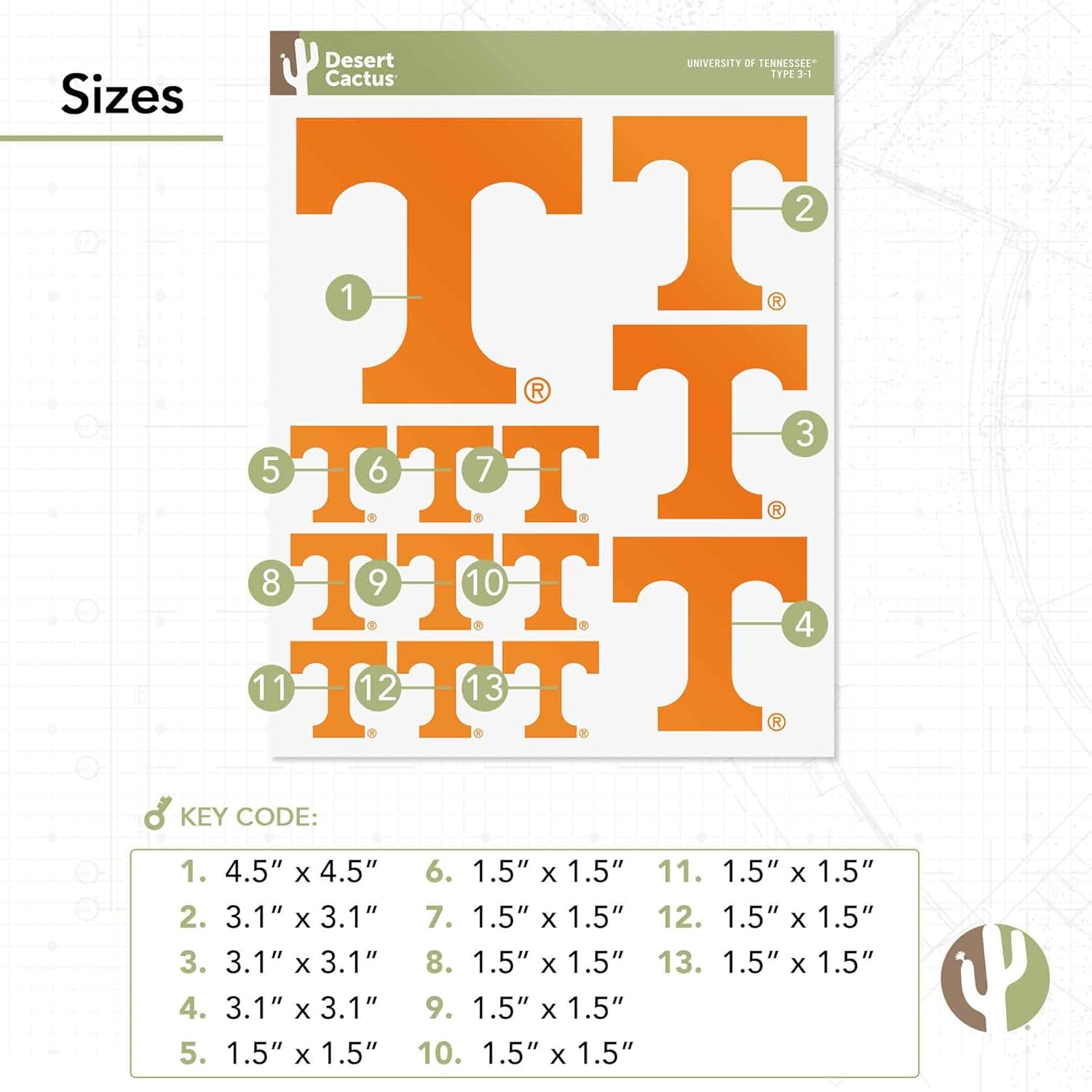 Desert Cactus University of Tennessee Sticker UT Knoxville Volunteers Vols Vinyl Decals Laptop Water Bottle Car Scrapbook Sheet T3 (Type 3-1) - Image 2