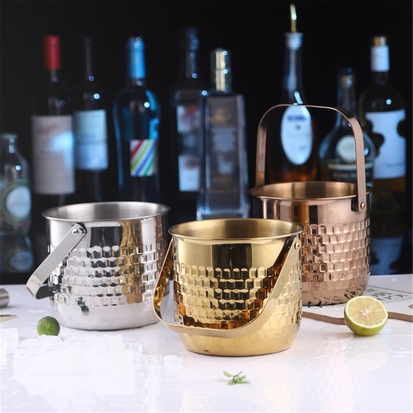 Cubos de Hielo Cubo de Hielo Acero Inoxidable champán | For fiestas, bares de cócteles, congeladores y vinos.(Silver)
