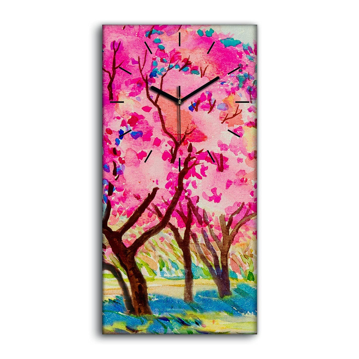 Horloge sur toile 30x60cm de paysages abstraits avec arbres pour salon