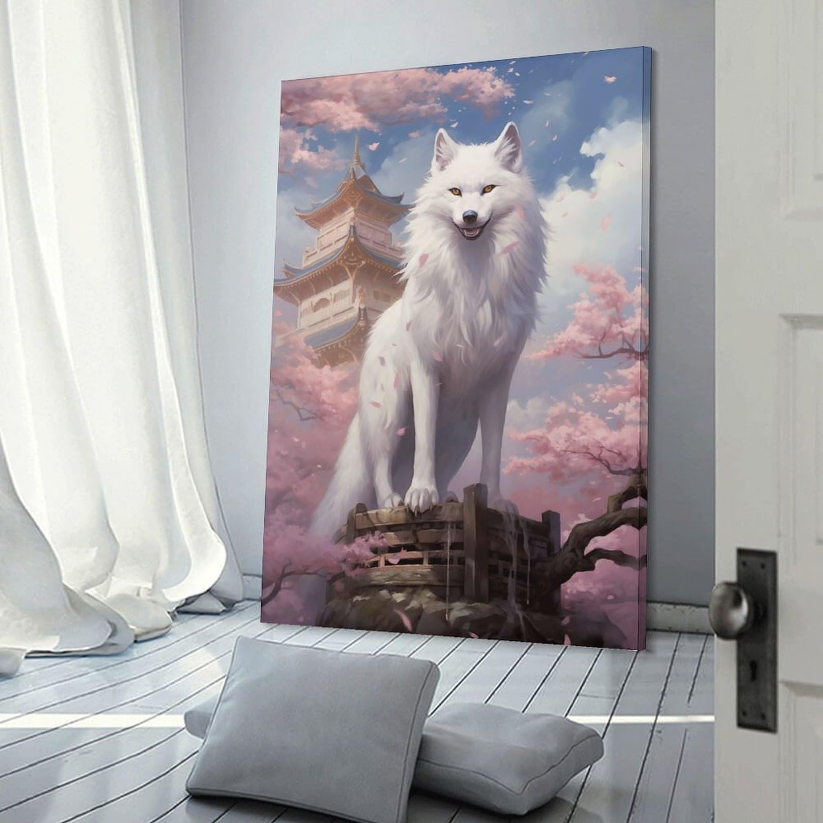 Junmoney Canvas Wall Art Kitsune Fox, 24x36inch(60x90cm), for New Homes, Bedrooms Or Workspaces, Canvas Artwork with Gifting Potential