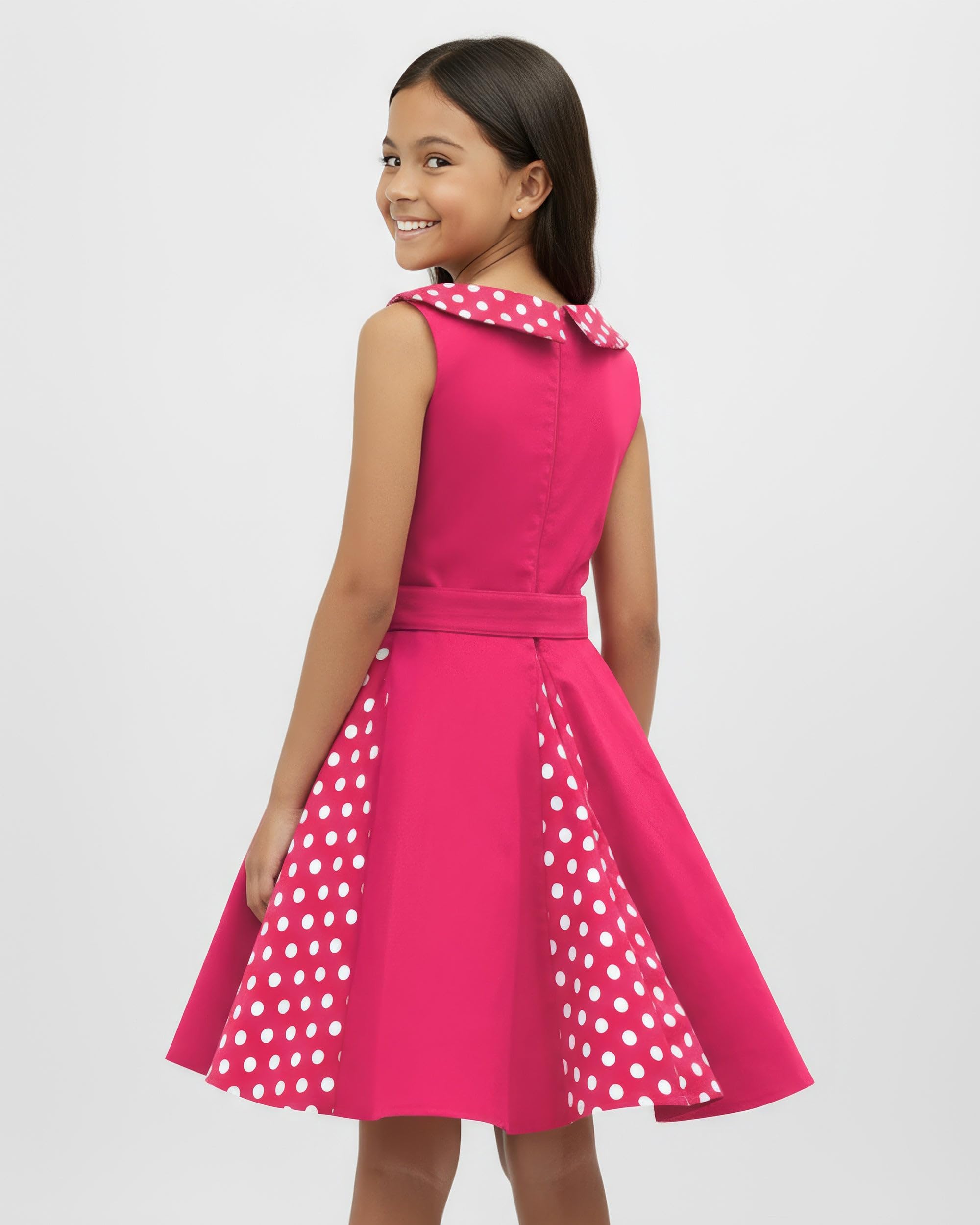 BlackButterfly Mädchen Kleid Alexia Punkte | Tellerrock, U-Boot-Ausschnitt, Kontrasteinsatz Am Rock, Gefüttert, Reißverschluss Hinten, Gürtel, 3-14 Jahre