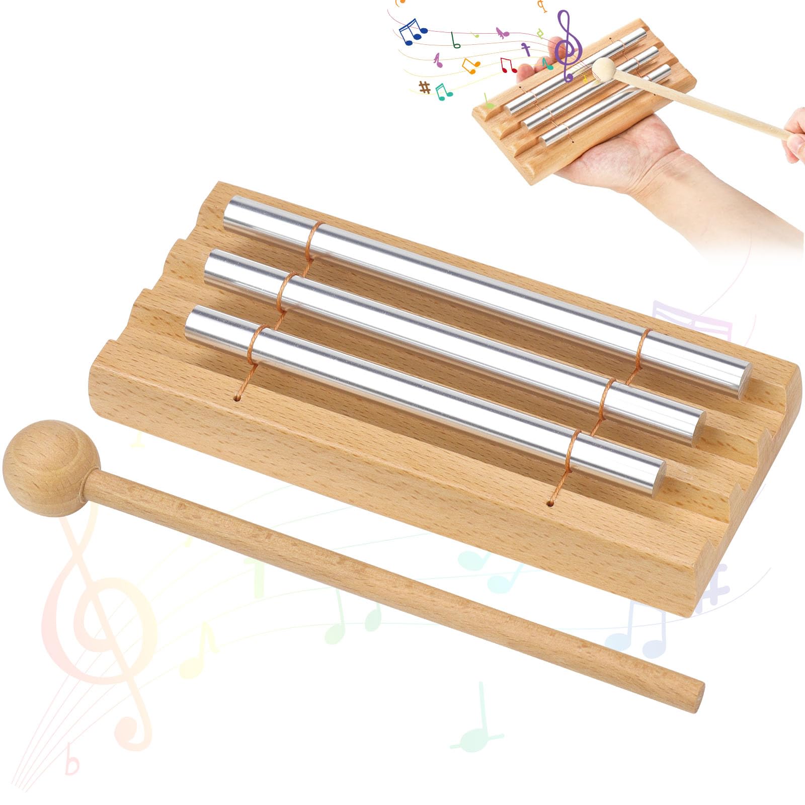 Carillon Energetico Campanello Da Meditazione Campanelli Manuali Promemoria Reattiva Con Un Martello Per La Meditazione Yoga Precoce Educazione Musicale 3 Toni