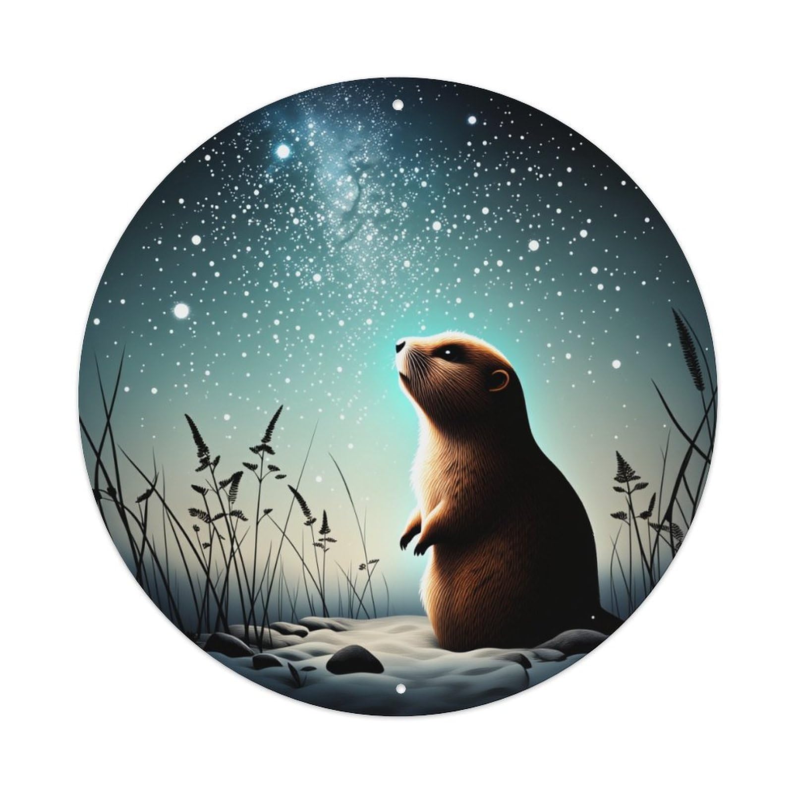 Starry Night Otter Grass Sky Vintage Metal Tin Sign Retro Wall Decor for Home Bar Garage Cafe, Indoor & Outdoor Decorative，circle Metal Poster, 8x8 Inch
