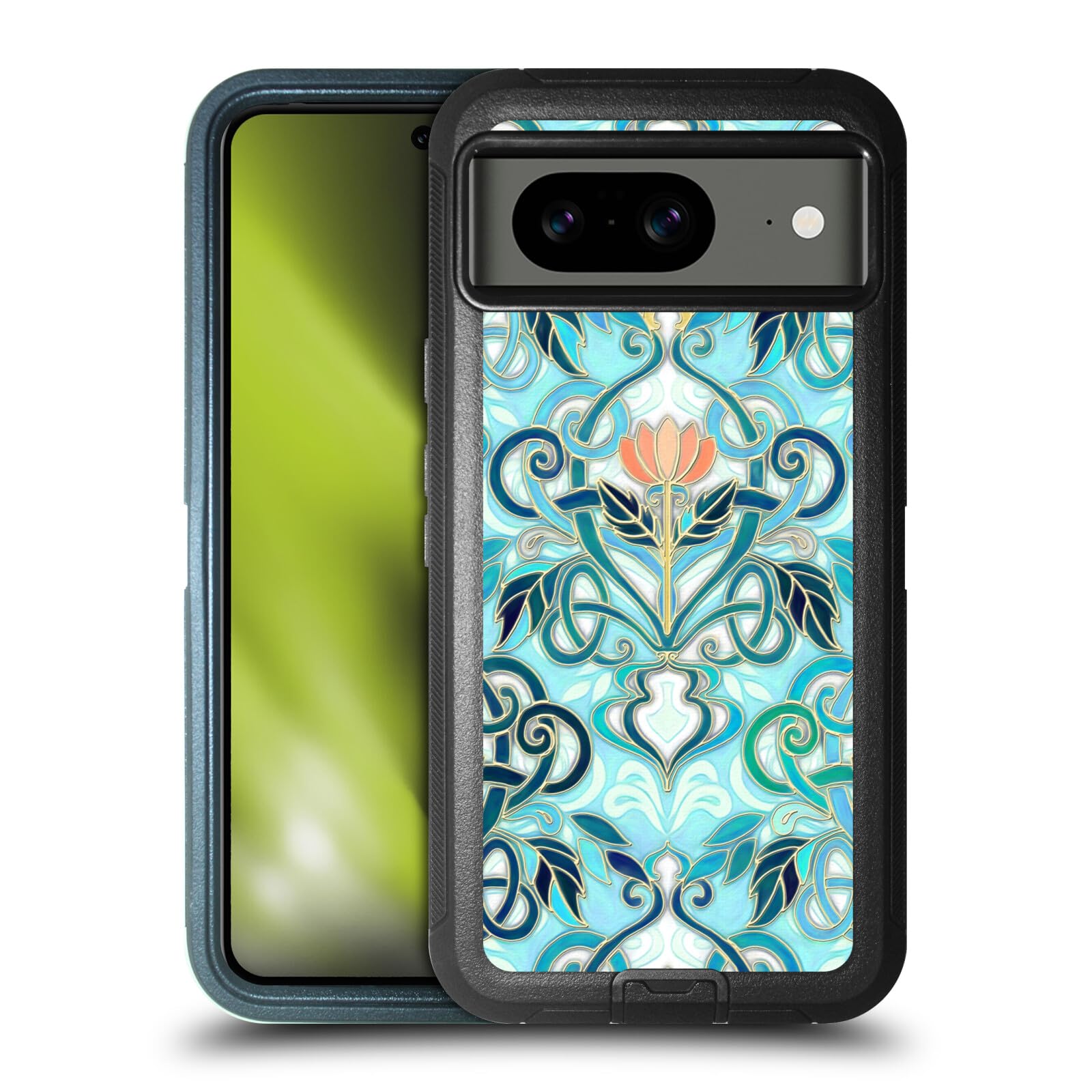 Coque ultra-blindée Google Pixel 8 antichoc double couche fleurs de pêche - 8