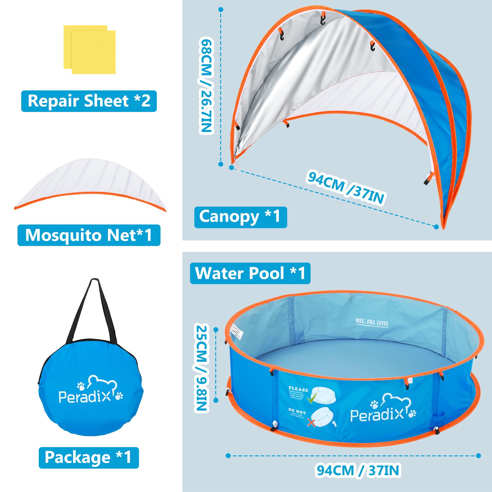 Peradix Splash Pool - Tienda de playa 4 en 1 con toldo UV y mosquitera, portátil para niños