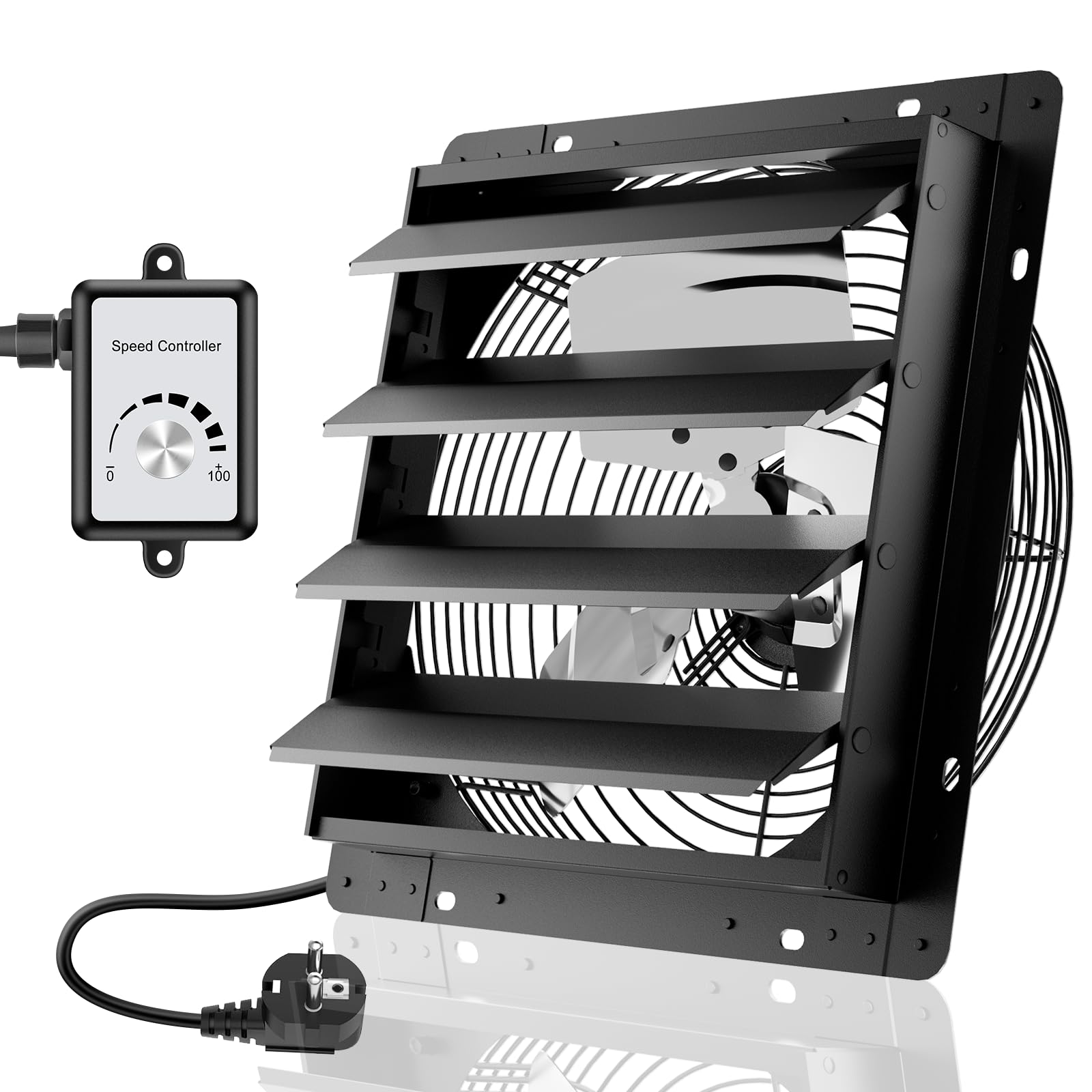 Industriële afvoerventilator 200 mm met snelheidsregelaar en terugloopklep - Stil en