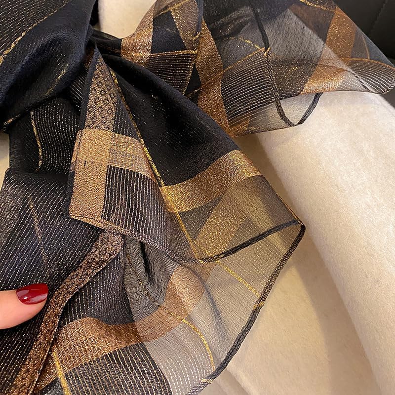 Silk Feeling Long Satin Scarf Fashion Beach Scarf Shawl Check Style Sunscreen Shawls Wraps-Lightweight Pattern - Image 5