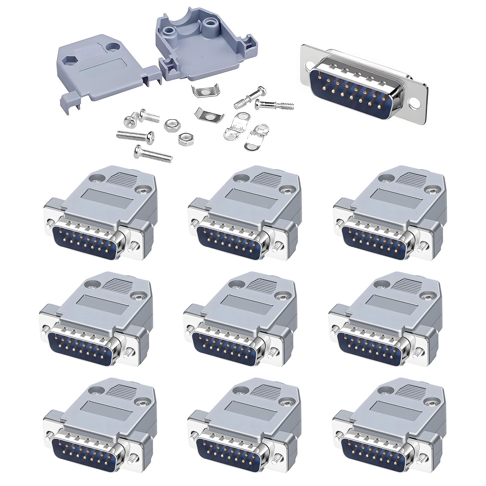 10 pezzi DB15 saldatura maschio maschio, 2 file, 15 pin RS232 D-SUB Breakout Board Adattatore con cappe in plastica assortimento