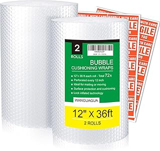 wanguagua 2 Pack 12 Inch x 72 ft Total Bubble Packing Wrap for Moving