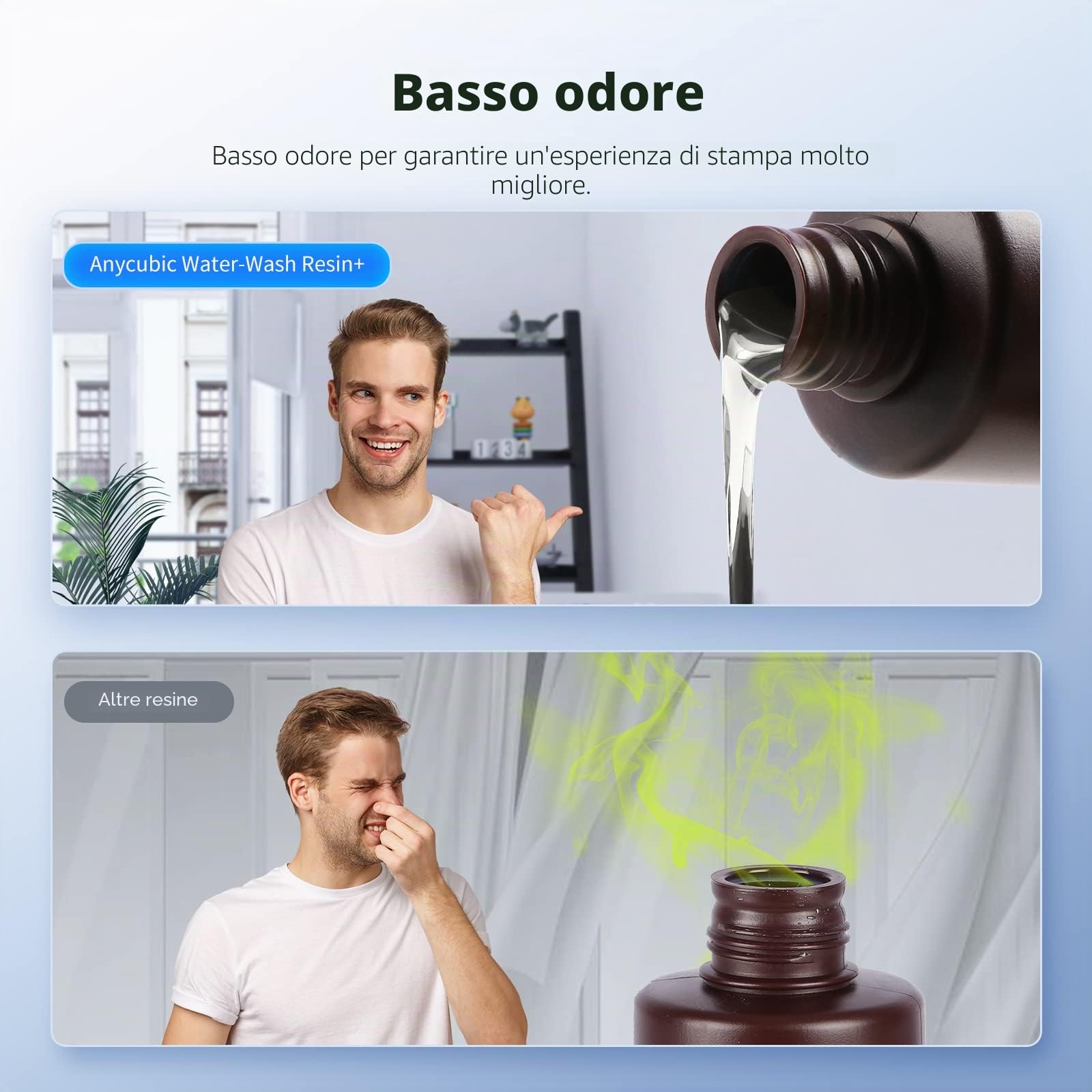 ANYCUBIC Resina Lavabile in Acqua 2.0, Alta Resilienza, Anti-Ingiallimento, Basso Odore per Tutte le Stampante 3D LCD Resina, Trasparente 1000g