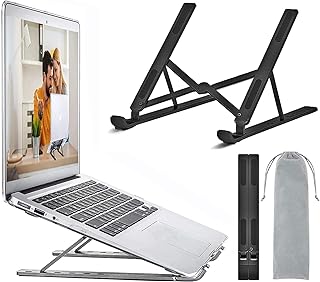 Suporte para portátil, vários ângulos ajustável suporte para tablets, ergonómico e protetor de ventilação dobrável para MacBook DELL, HP, PC outro 10-15,6" (cinzento preto)