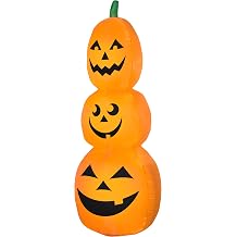 Gemmy Pumpkin Stack Halloween Inflatable Scene, 7 Ft Tall Lighted Jack OLantern Yard Decoration, Outdoor Decor with Stakes and Tethers
