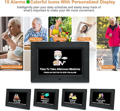 Miniatura 10 de SSINI Reloj de demencia con calendario digital grande para personas mayores con fecha y hora para ancianos, pantalla grande, con 12 alarmas