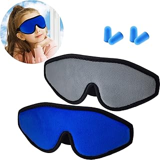2 Pieces 3D Sleep Mask for Kids Memory Foam Contoured Eye Mask, Travel Sleep Eye Cover with Adjustable Strap, 3D Blindfolds(Blue and Gray)