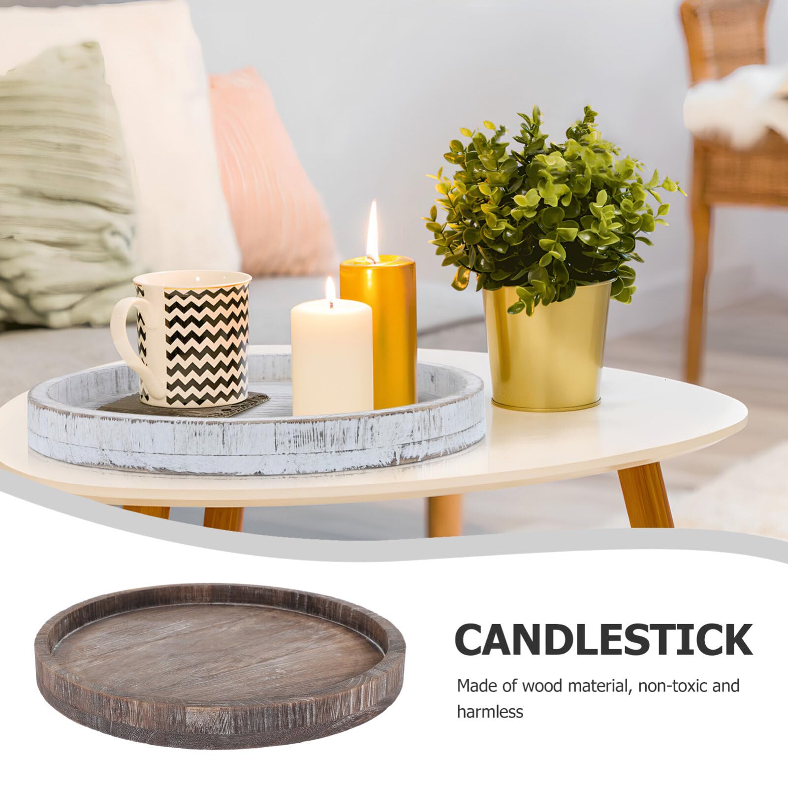 Cabilock 2pcs Rustic Wooden Trays Serving Plates for Coffee Table Makeup Organizer Bathroom Vanity Decorative Centerpieces - Image 2