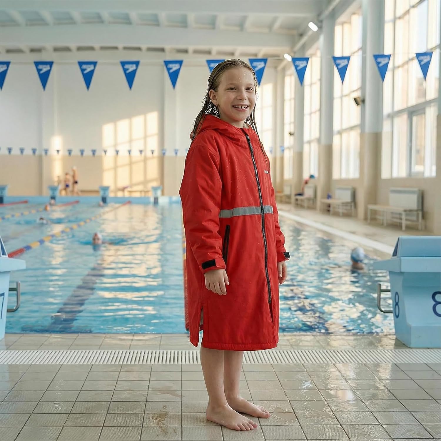 Owntop Swim Parka Adult Kids | Waterproof & Quick-dry | 2-Way Zipper | Oversized Hooded Changing Robe for Beach Pool - Image 2