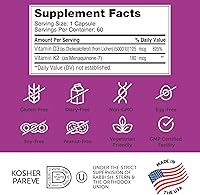 Vista 5 de Zahler Fórmula avanzada de vitamina D3 y K2 D3 y K2 que apoya la densidad ósea y la absorción de calcio, 60 cápsulas.