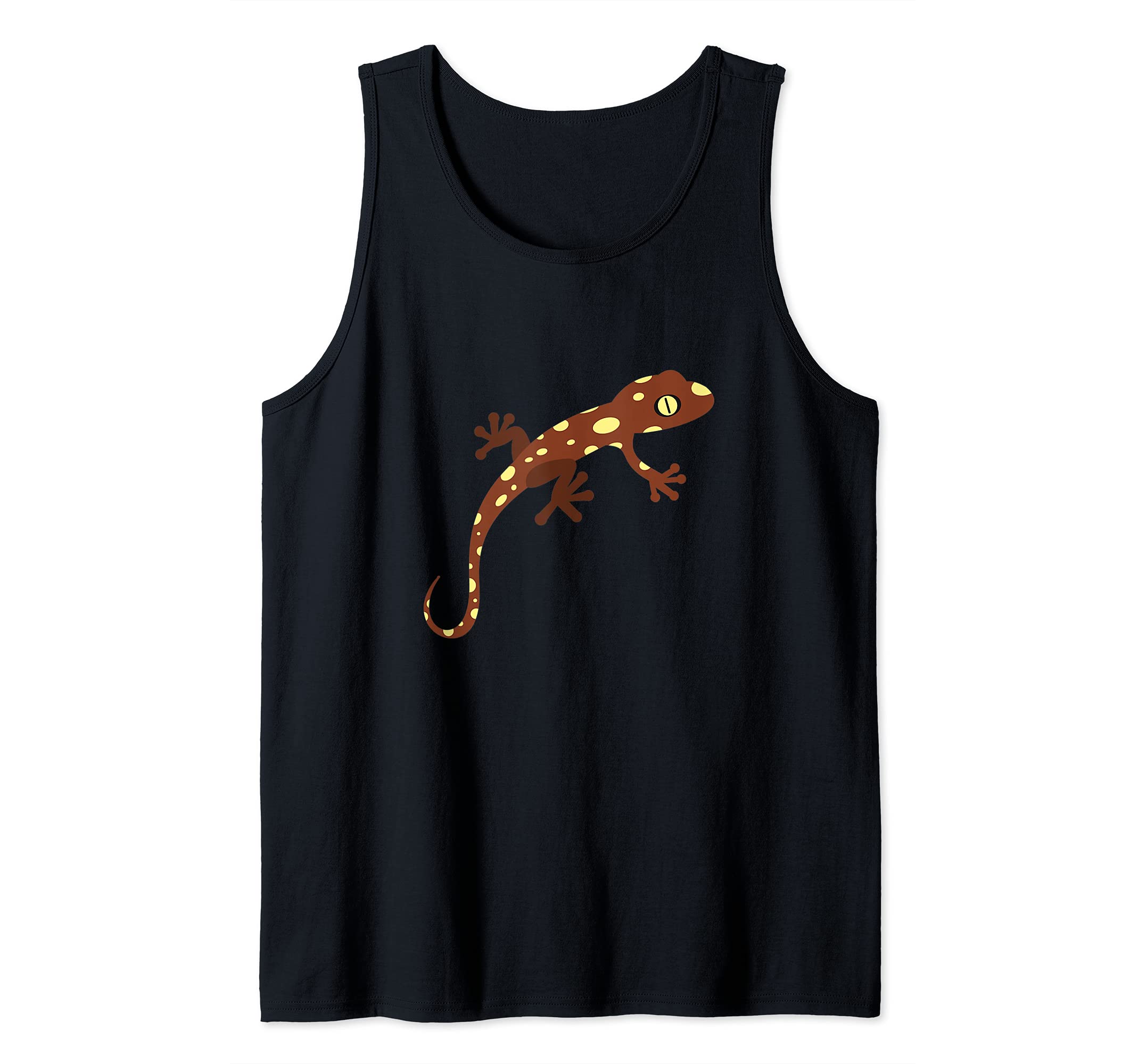 Brown Spotted Gecko Print Tank Top, Black