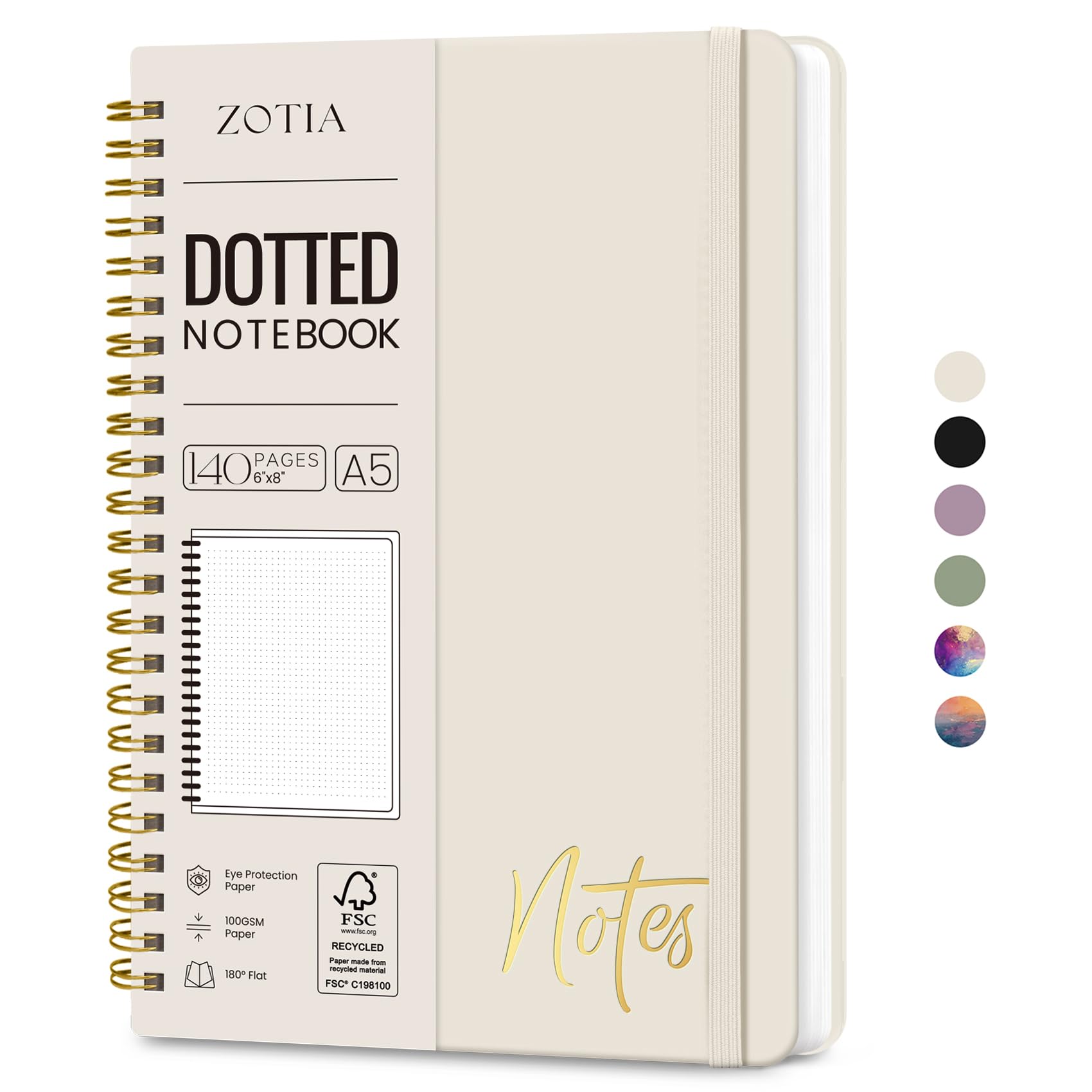 Bullet Dotted Spiral Journal Notebook for Women, A5 Dotted Notebook Journals for Writing, Hardcover Notebooks for Work, Note taking and Office School Supplies,140 Pages - Grey BeigeThe Forest Stewardship Council