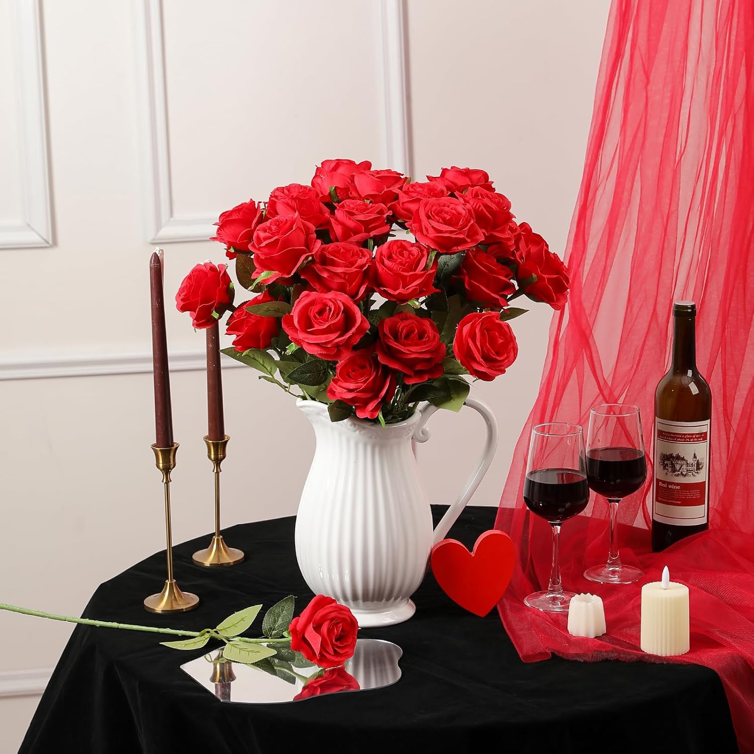 Nubry 24pcs Artificial Red Roses, Fake Silk Roses Flower with Long Stems, Realistic Flowers for Bridal Wedding Party Table Centerpiece Home Decor - Image 6