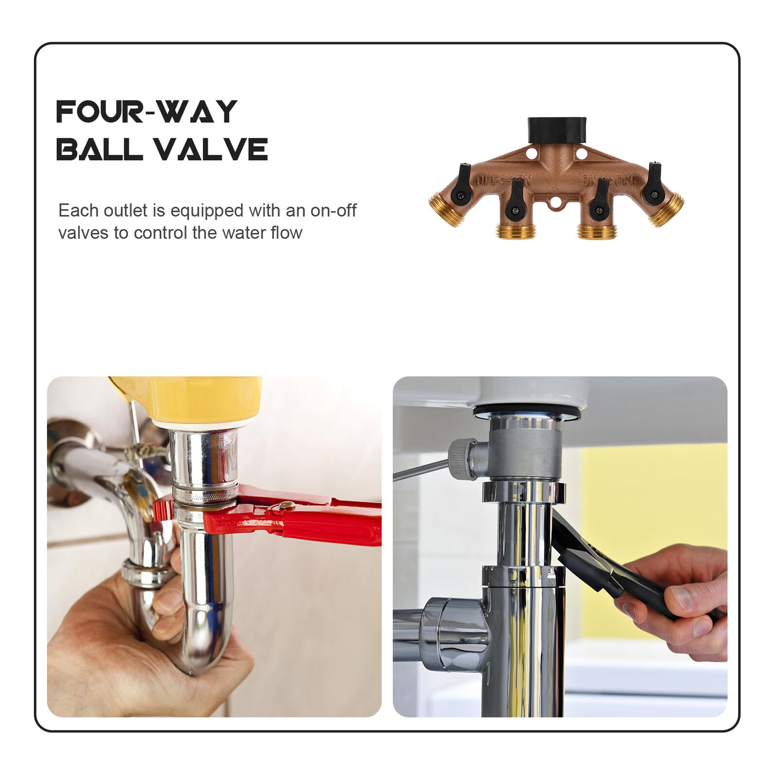 SHINEOFI Divisor de Manguera de Agua de 4 Vías de Latón Ajustable para Jardín Conector de Grifo Resistente a Alta Presión y Uso Exterior Adaptador para Control de Flujo Riego