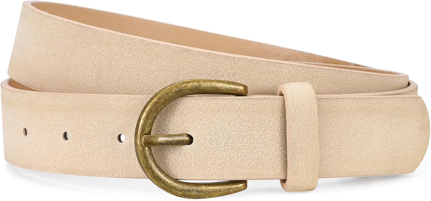 TRIWORKS Women Suede Leather Belt for Jeans Vintage Leather belt for Pants Ladies Waist Belts with Bronze Buckle