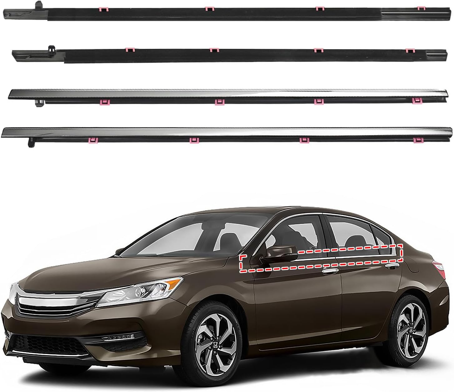 ItranMc Window Molding Trim for 2013-2018 Honda Accord,4-Door Sedan,Chrome Outer Door Weatherstrip Window Seal Belt,Replace#72410-T2A-A01 72450-T2A-A01 72910-T2A-A01 72950-T2A-A01