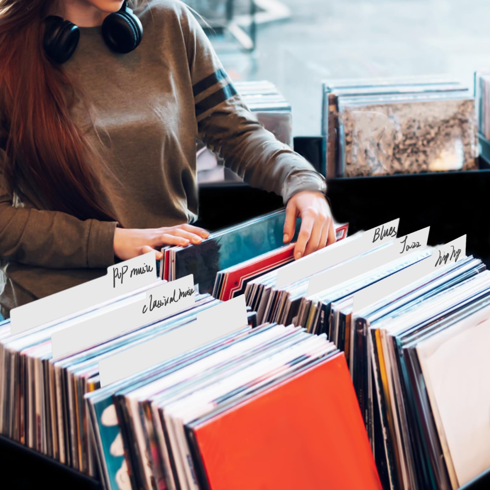 Divisori per Vinile 10 Pezzi con Linguette Scrivibili in Pp Bianco con Angoli Arrotondati, Separatori Robusti per Organizzare Dischi e Raccoglitori