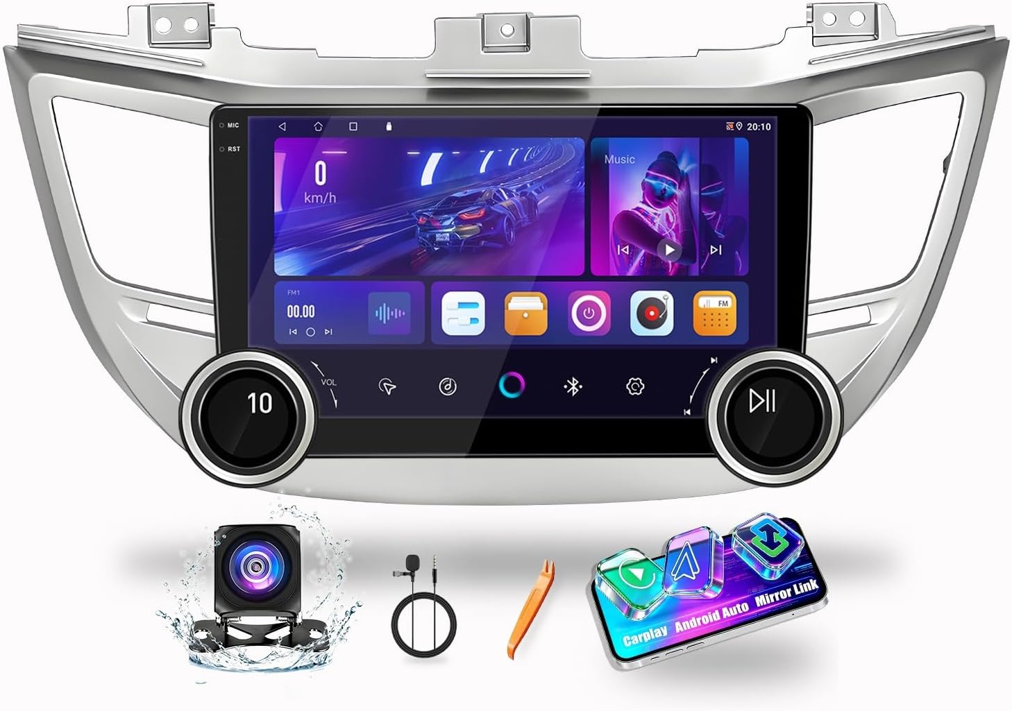 for Hyundai Tucson 2016-2018 RHD Display Knobs CarPlay/Android Auto Autoradio Android FM Radio Navigation Stereo Pad Player GPS 10.1" QLED Touch Screen BT WiFi 2 Din Headunit Tablet Quad Core 2G+64G