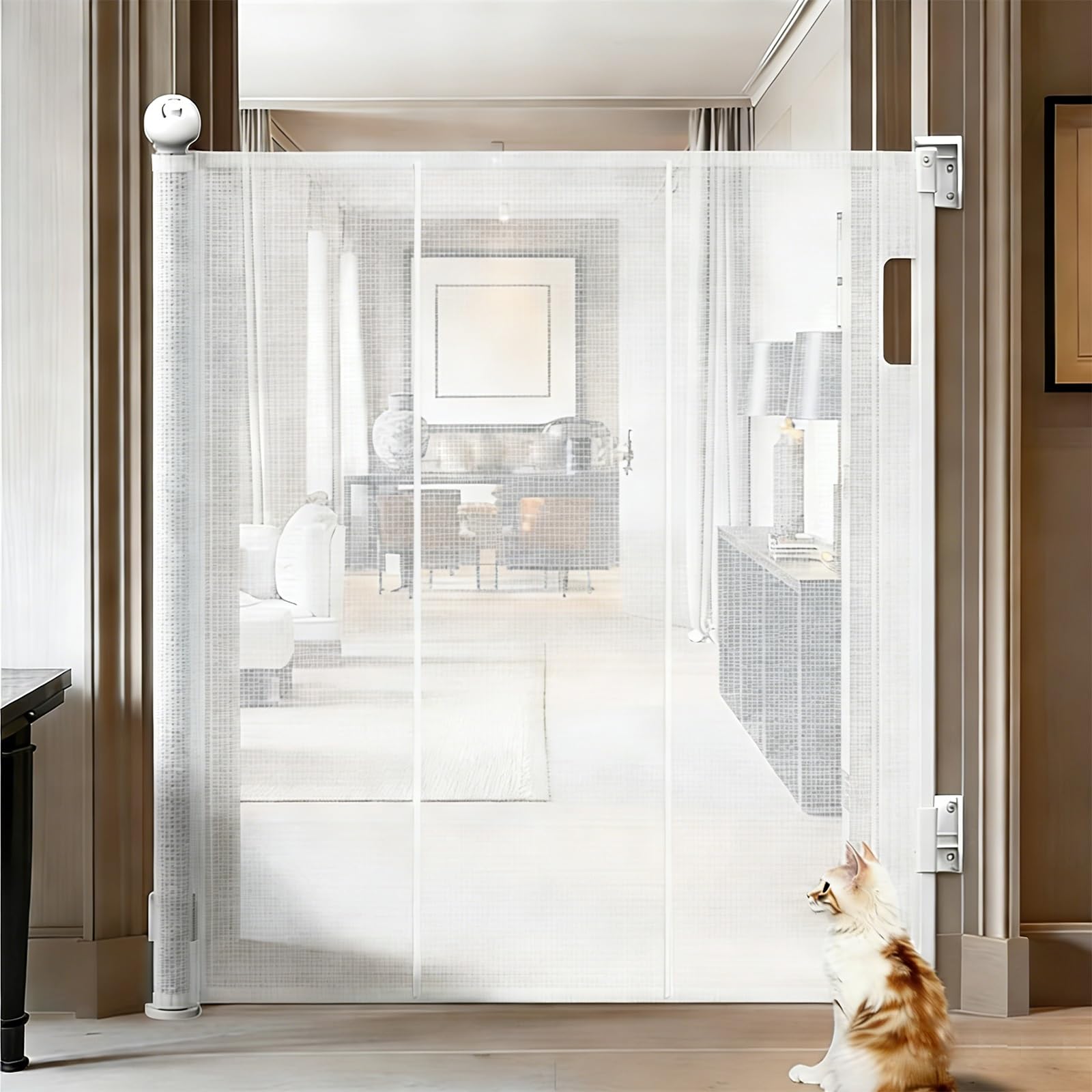 Barrière rétractable chien 140-250 cm de large, hauteur 145 cm haute résistance