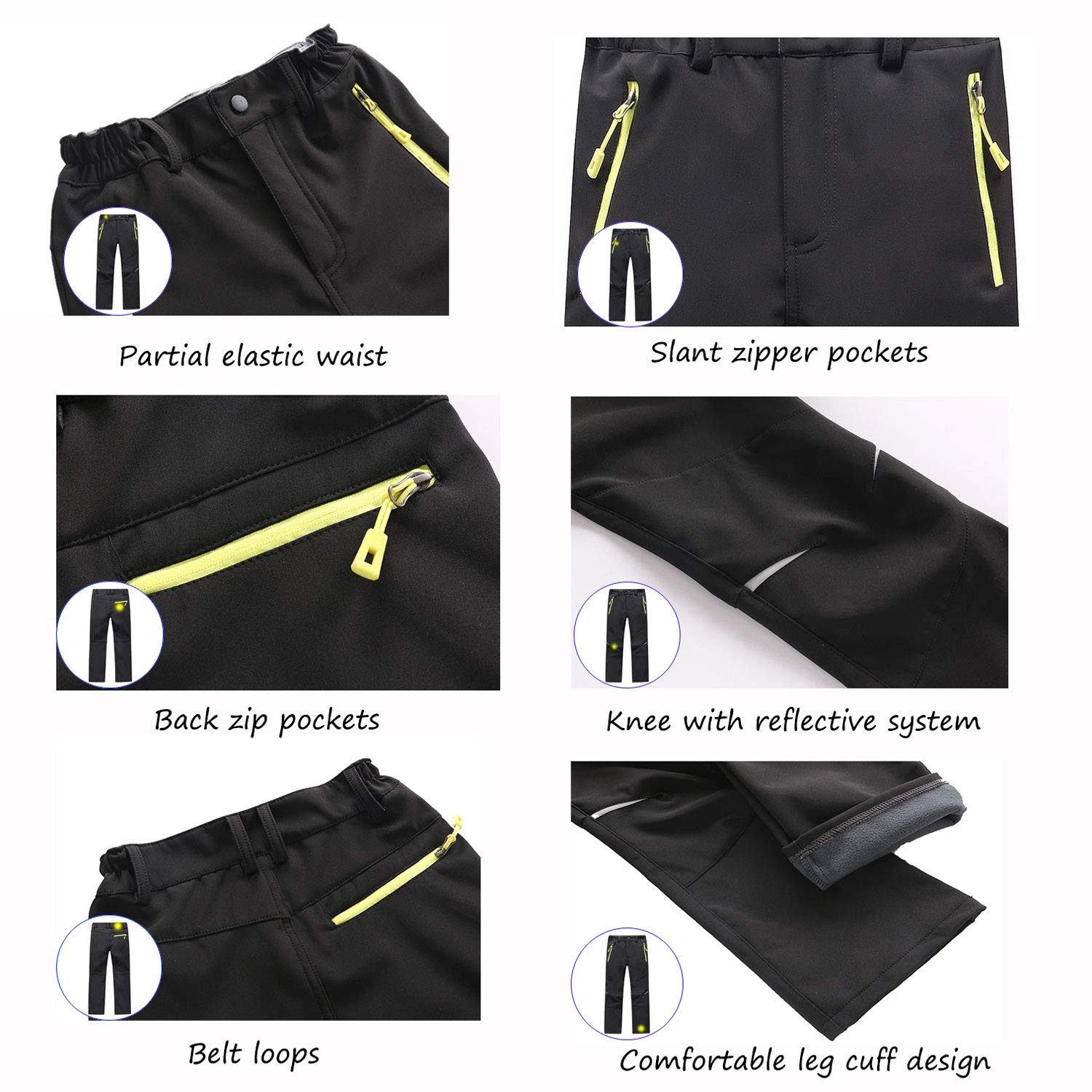 LANBAOSI Pantalon Ski Enfants Hiver Imperméable Chaud Softshell Doublé Polaire Montagne