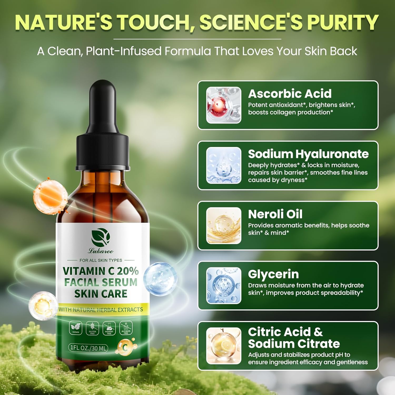 Lukaree Vitamin C Serum for Face – Brightening Vitamina C Facial Serum with Sodium Hyaluronate | Evens Skin Tone & Smooths Fine Lines | Antioxidant-Rich Beauty Product for All Skin Types,1 Fl Oz - Image 6