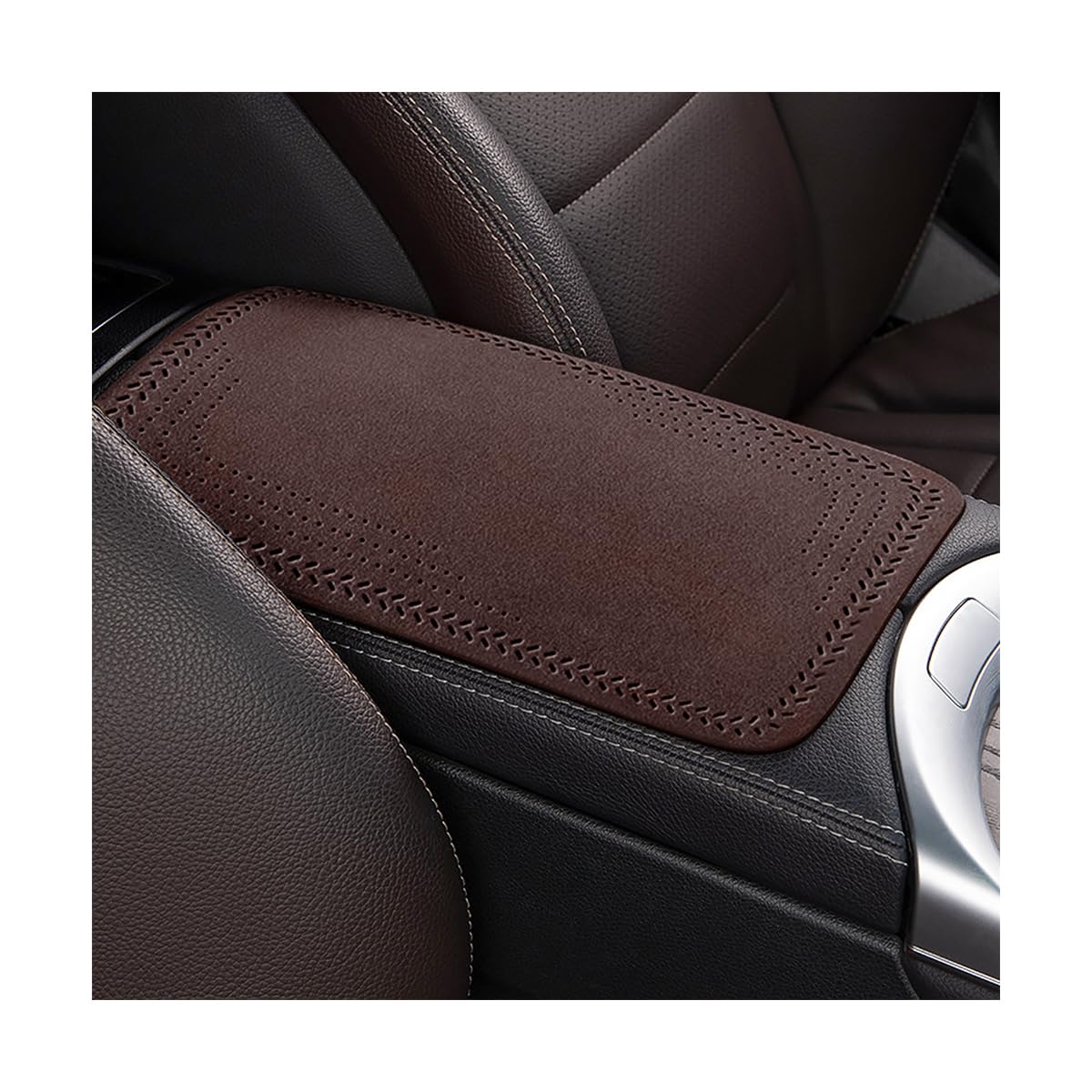 zipelo Car Armrest Storage Box Pad, Suede Auto Center Console Cover, Skin-Friendly Washable Cotton Cloth, Waterproof Automotive Armrest Protector, Universal for Most Vehicles (Coffee)