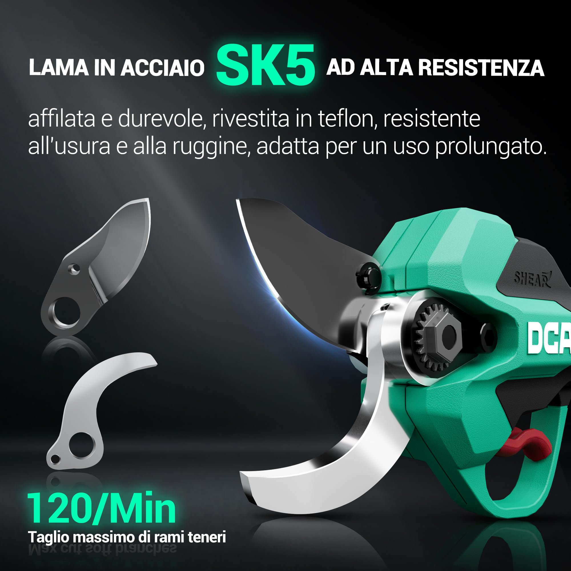 DCA Forbici Portatili a Batteria 20V, max 35mm Brushless Cesoie Potatura Elettriche con 2,0Ah batteria, Lama SK5 Forbice Elettrica con custodia di sicurezza portatile per Frutteto Parco Fattoria Olivo