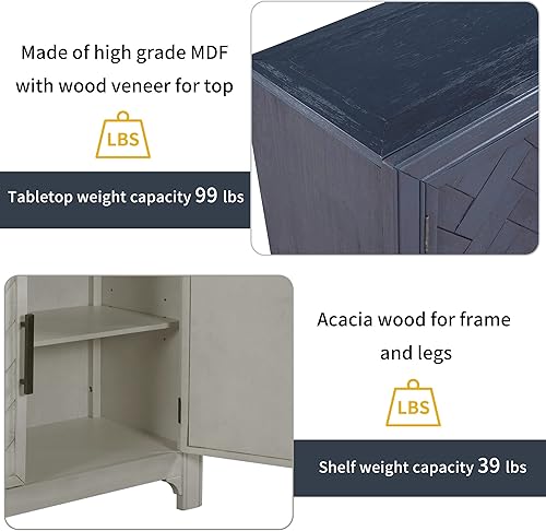 Miniatura 61 de Aparador de armario de almacenamiento curvado con 2 puertas y 2 cajones, mesa consola de entrada de madera de 55 pulgadas con puerta lateral curvada