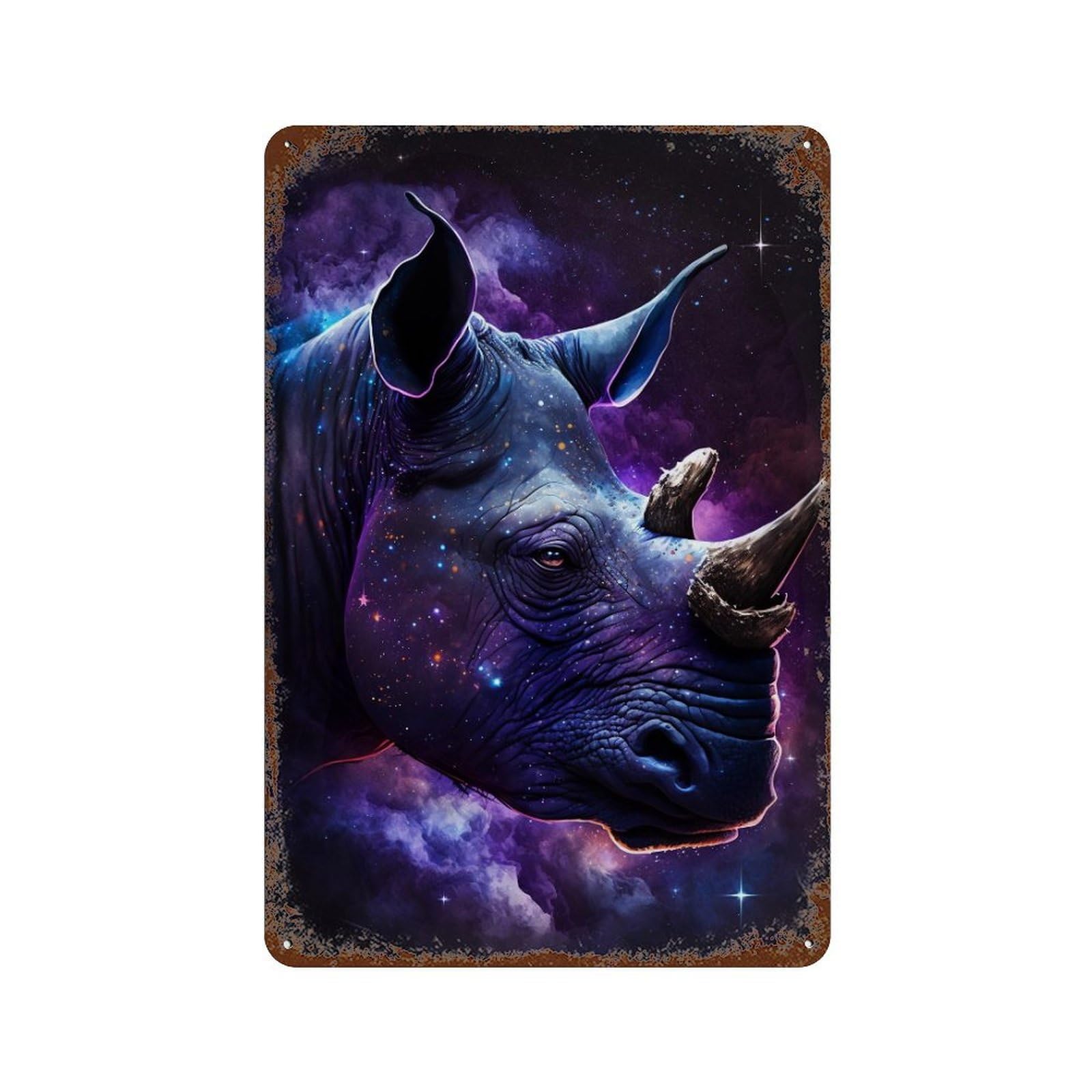 Galactic Rhino Portrait-16 11.8"x7.9" Vintage Rust Metal Sign, Decorative Metal Wall Art for Bistro, Counter And Cafe Decor
